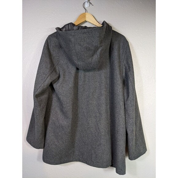 NWOT GAP Hooded Womens Jacket Large Gray Wool Blend Peacoat Hidden Zipper N45 - Picture 2 of 7